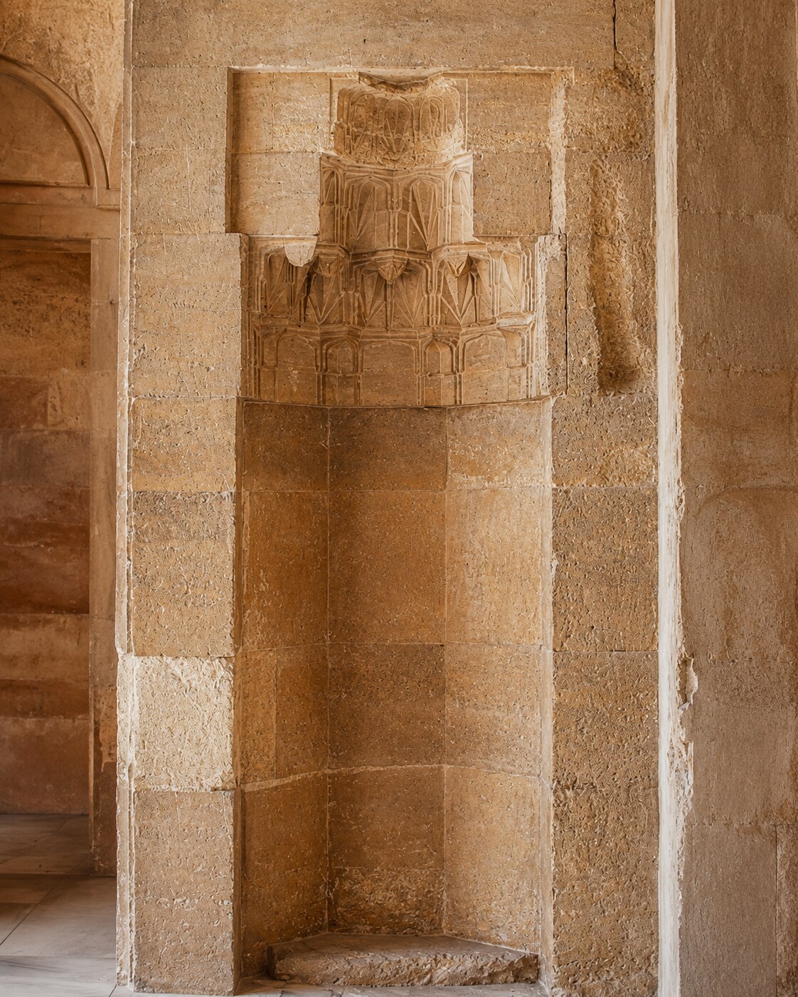 Hand-carved mukarnas stone niche