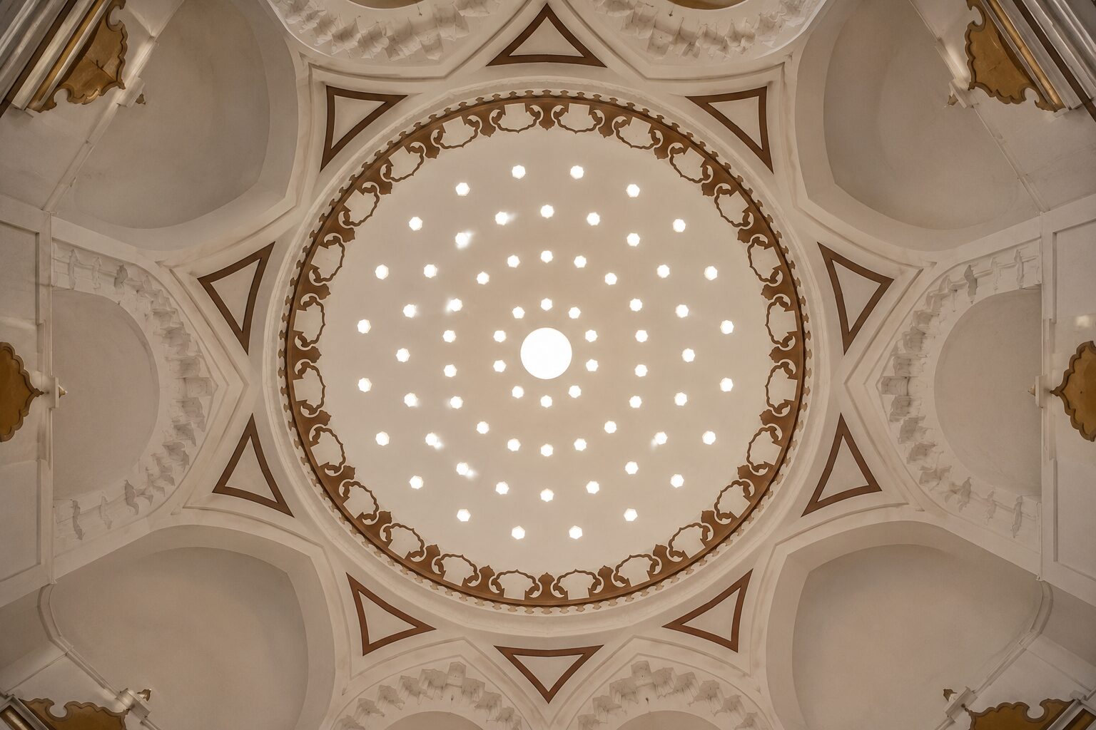 Symmetric octagonal star-lit dome ceiling