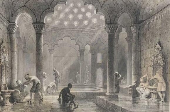 Thomas Allom engraving of a Constantinople hamam, 1838
